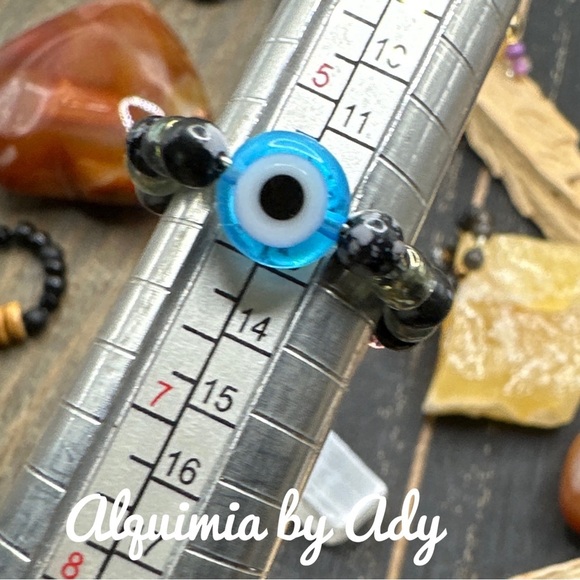 Black onyx beaded gem ring band bohemian - Picture 2 of 2